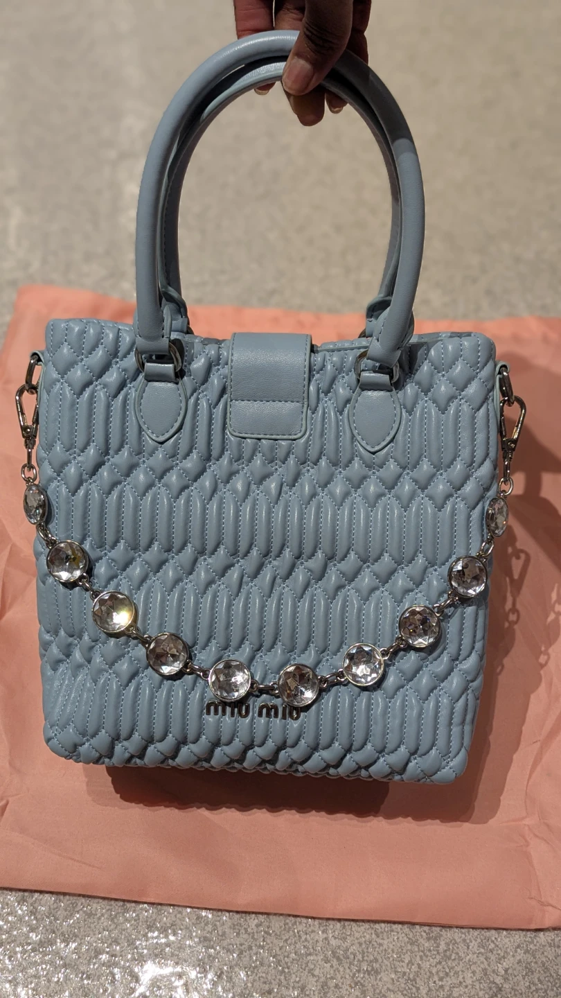 Miu Miu Blue Quilted Leather Matelassé Top Handle Bag