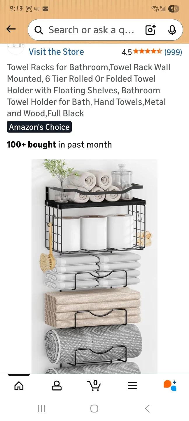 Black Metal Towel Rack with Shelf