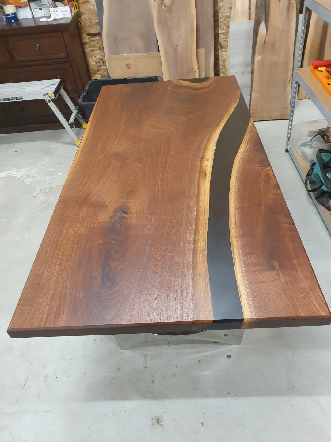 Black Walnut Dining Table with Black Epoxy River