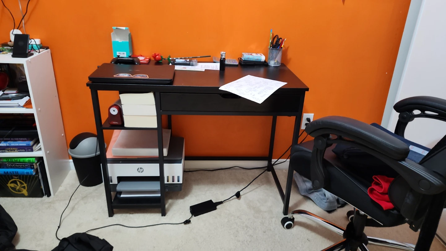 Black Metal Frame Desk with Drawer