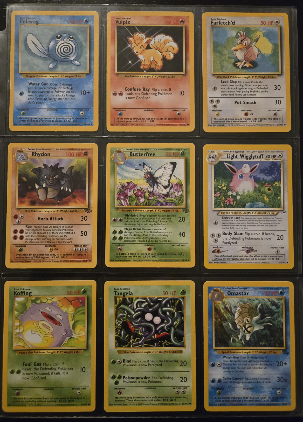 1999 Pokeman Rare Vulpix Misprint, Tangela Shadowless