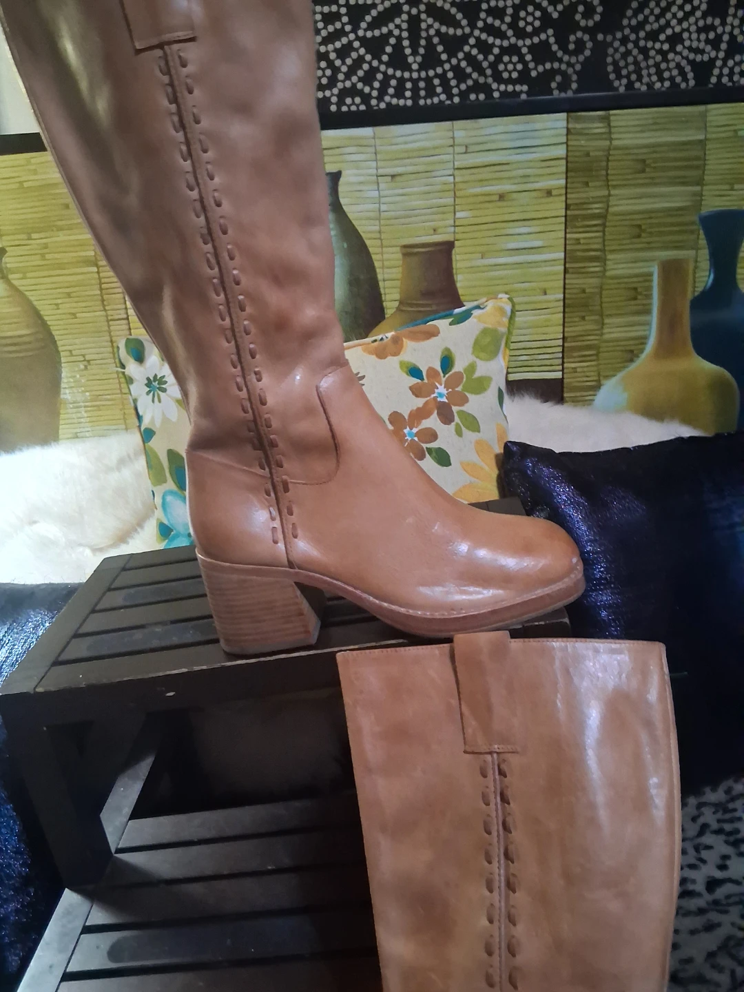 Chocolat Blu Women's Tan Leather Knee-High Boots Size 7 - photo 2