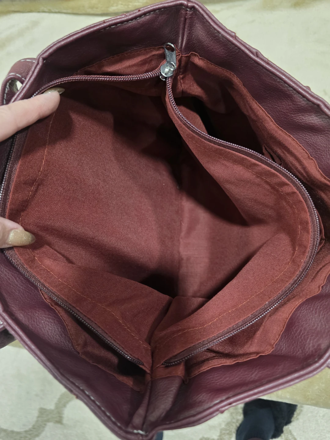 Burgundy Vegan Leather Tote Bag - photo 5