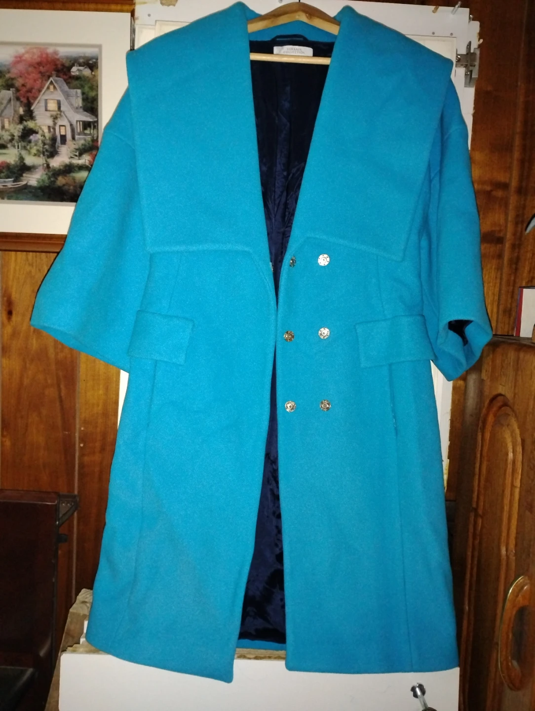 Versace Collection Teal Wool Blend Coat Size 42
