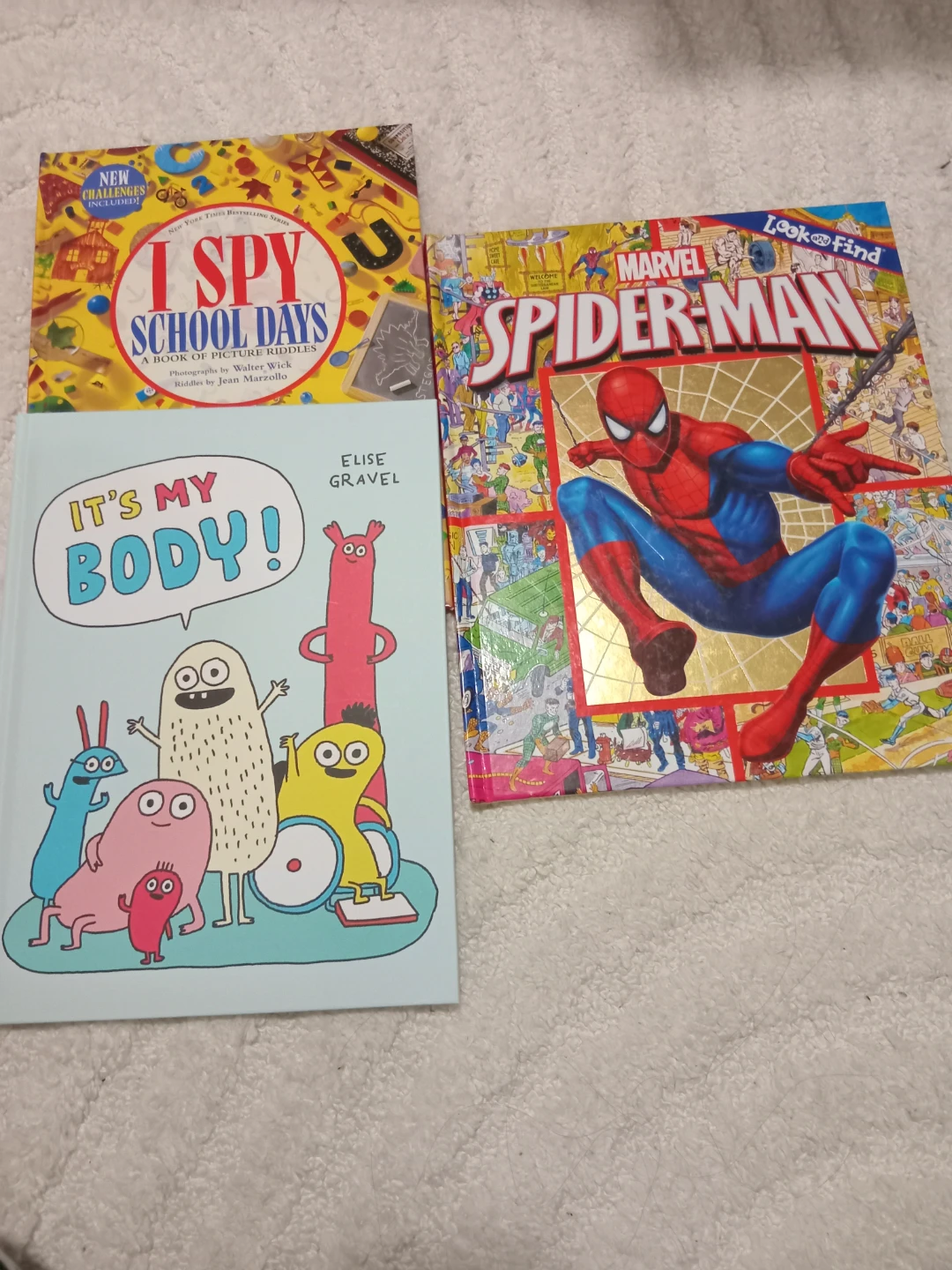 Kids' Books: I Spy School Days, It's My Body!, Spider-Man