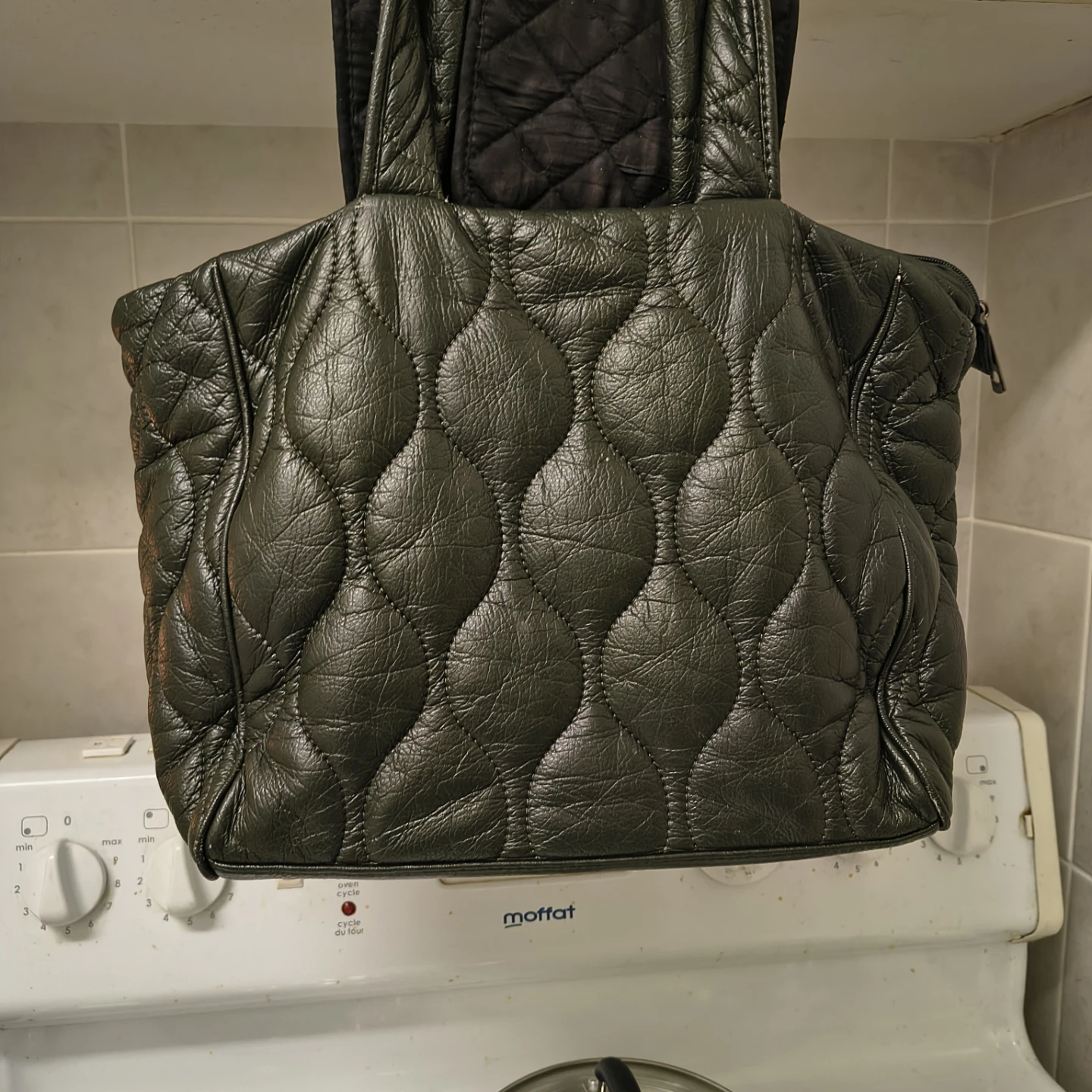Quilted Leather Tote Bag - Green - photo 2