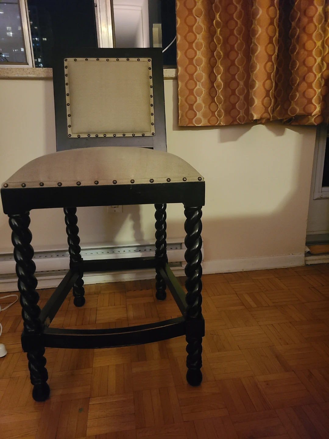 Black & Beige Bar Stool with Twisted Legs