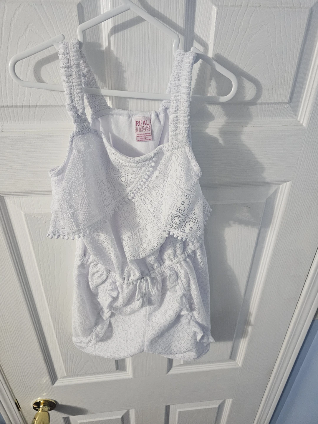 White REAL LOVE Lace Romper Size 10/12