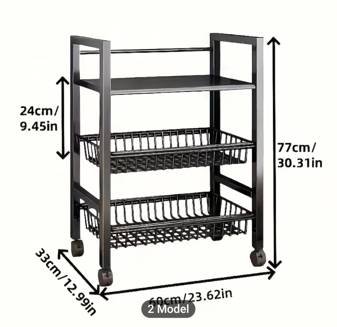 Black 3-Tier Rolling Kitchen Cart - photo 4