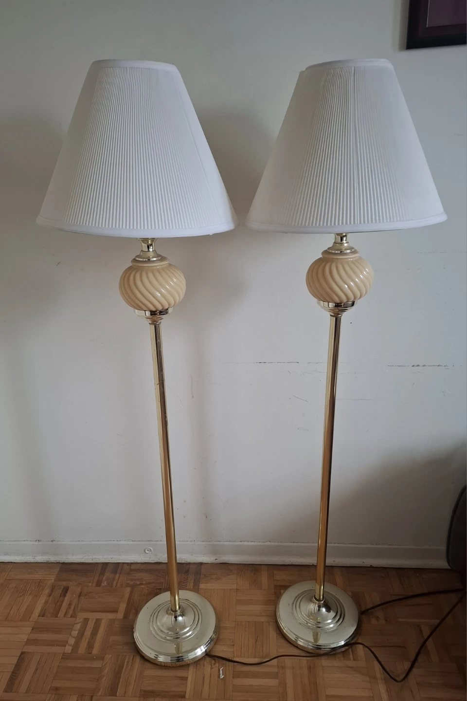 Pair of Gold Floor Lamps with Shades