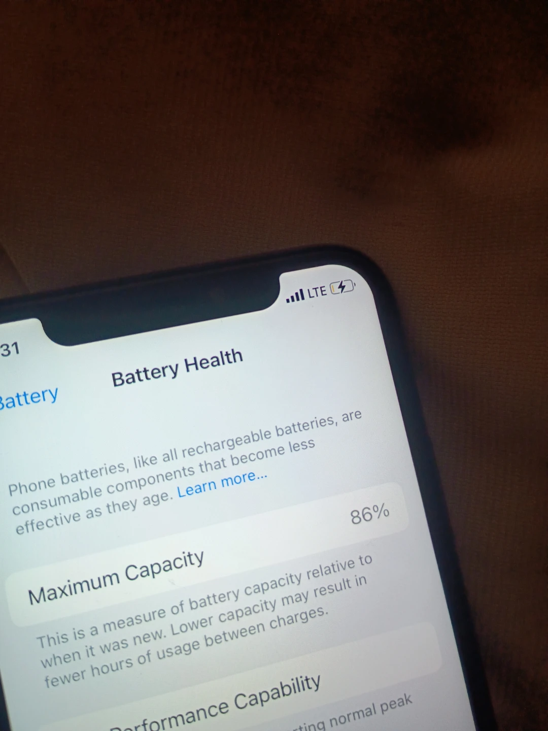 iPhone with 86% Battery Health