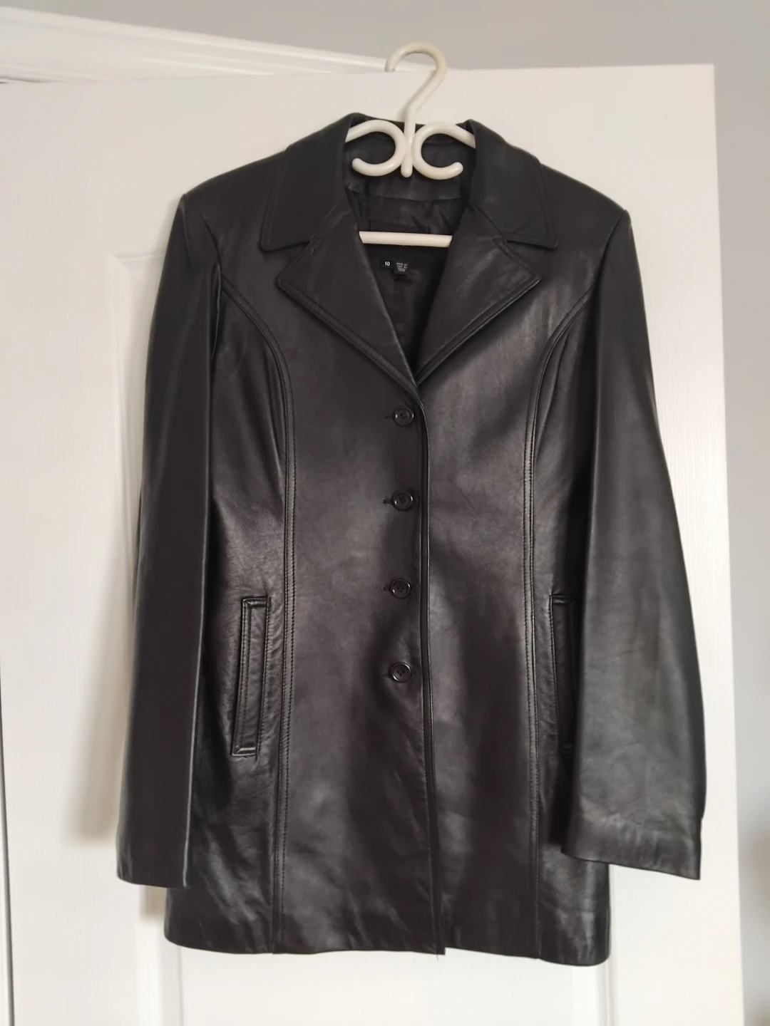 Genuine Black Leather Jacket - Size 10