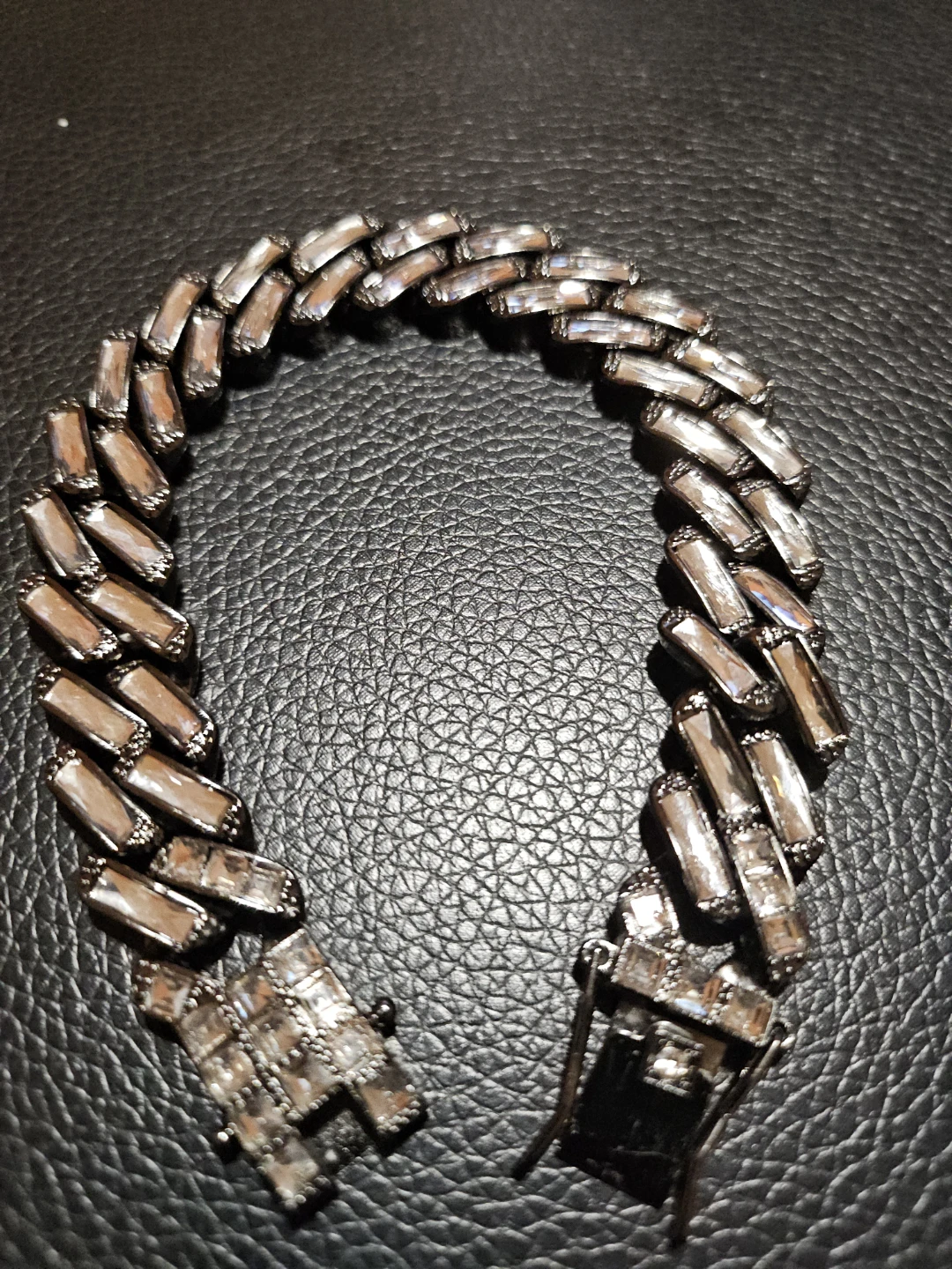 Silver Crystal Cuban Link Chain bracelet - photo 3