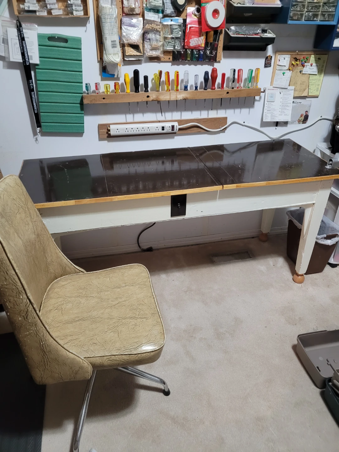 Vintage White Painted Craft Bench w/ Storage
