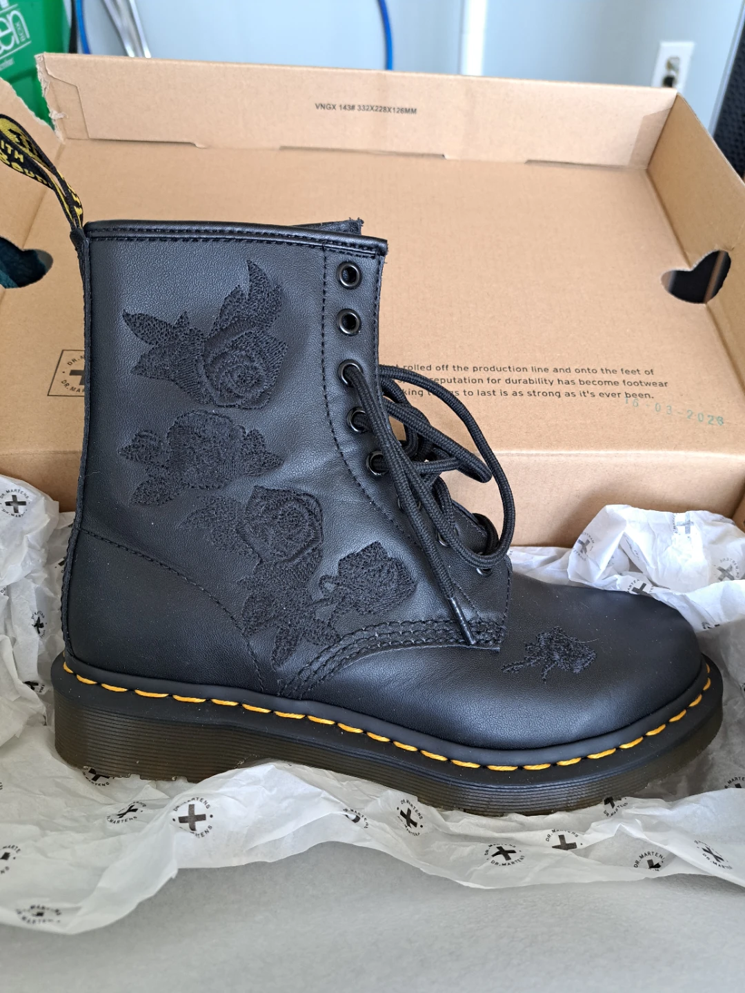 Dr. Martens Black Leather Rose Embroidered Boots