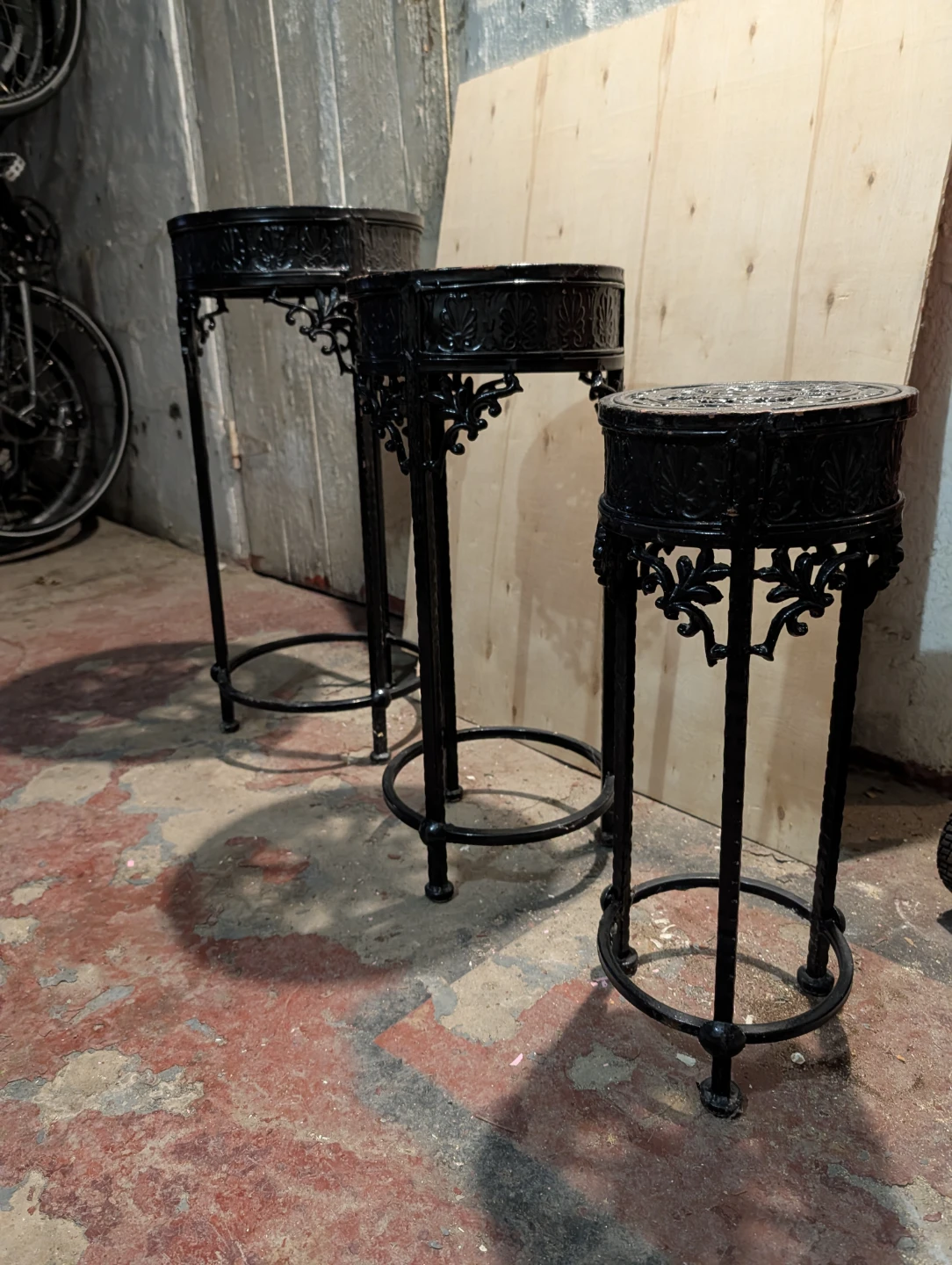 Set of 3 Black Ornate Metal Plant Stands