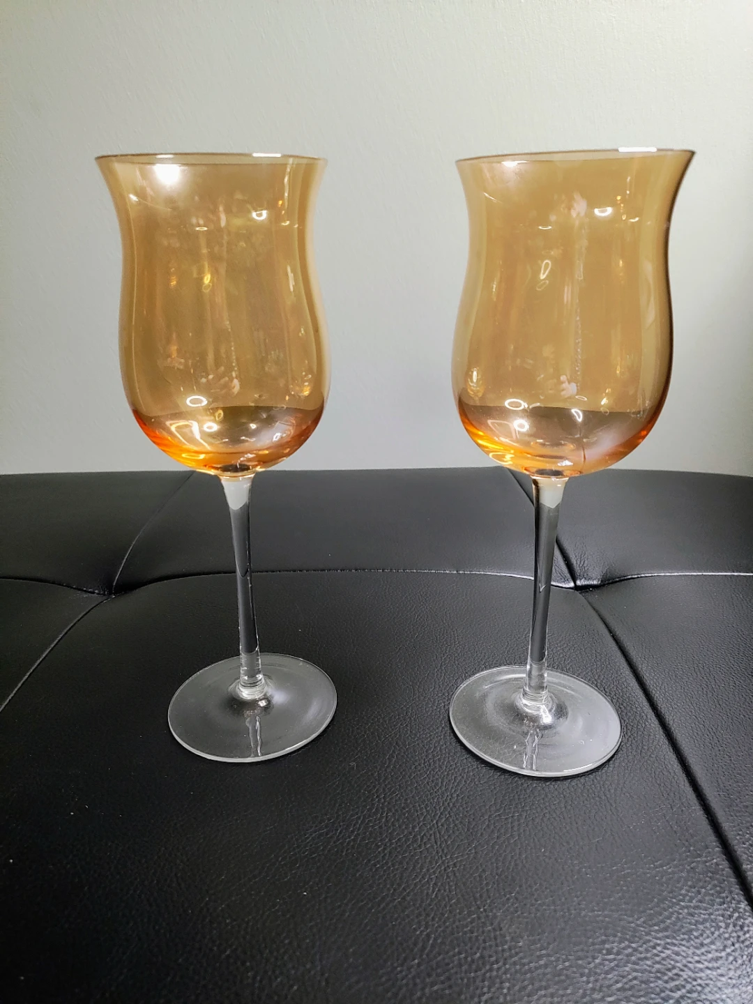 Pair of Amber Stemmed Wine Glasses