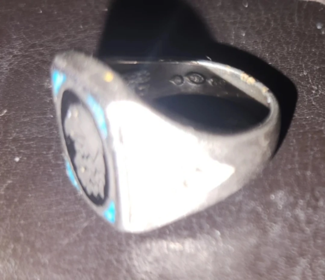 Silver Eagle Inlay Ring with Turquoise Accents - photo 5