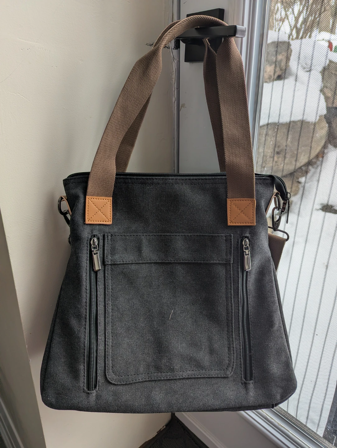 Canvas Crossbody Tote Bag Multi-Pocket