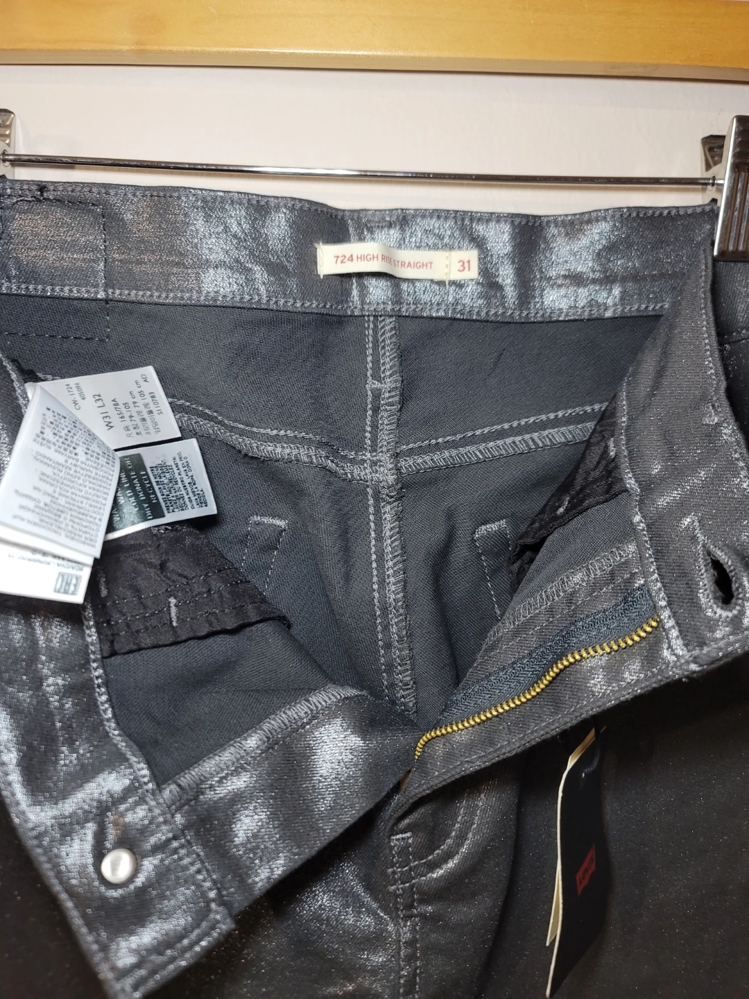 Levi's 724 High Rise Straight Jeans Metallic Black Size 31 - photo 2