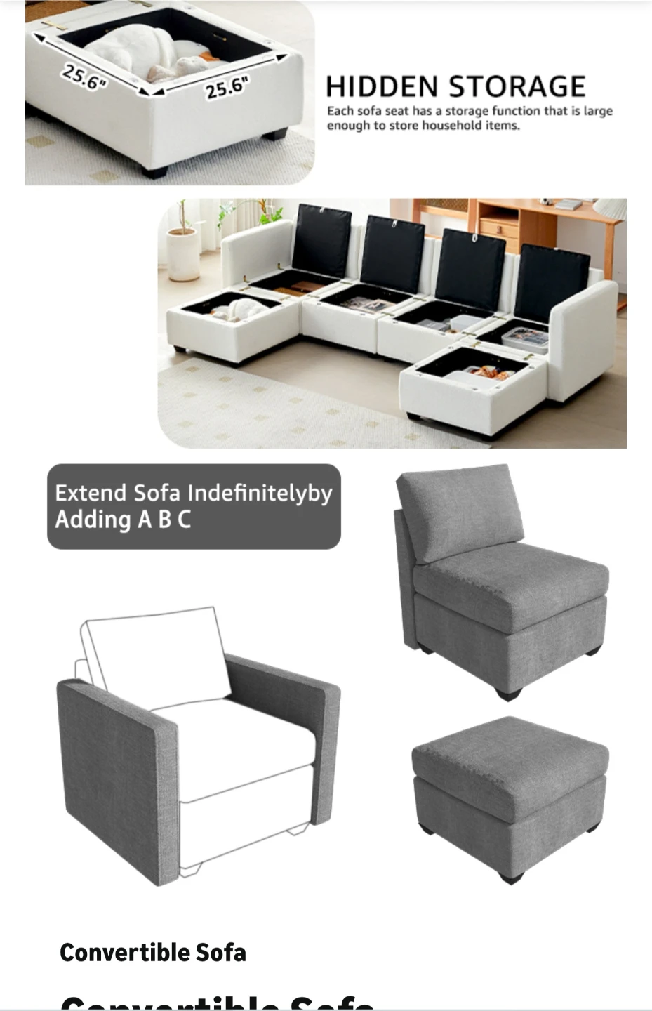 Cpintltr 6-Piece Sectional Sofa - 4 Seat + 2 Ottoman - photo 4