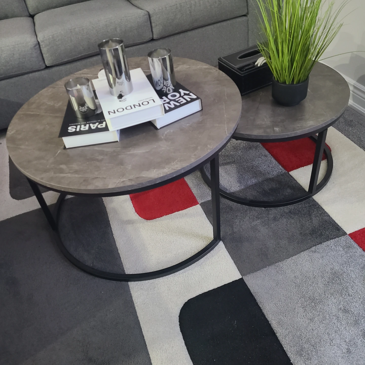 Set of 2 Round Nesting Coffee Tables (Grey)