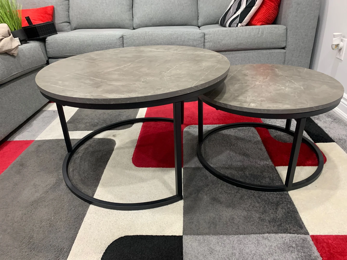Set of 2 Round Nesting Coffee Tables (Grey) - photo 2