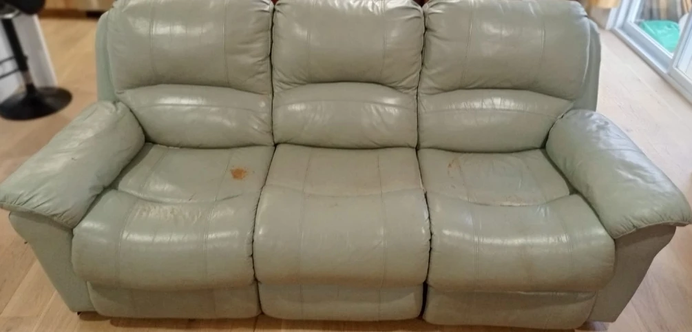 3 Seater Leather Reclining Sofa - Mint blue / Light Grey 🥕 - photo 2