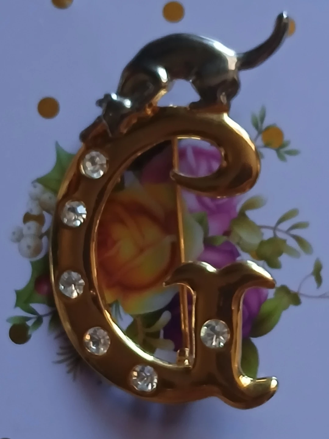 Vintage Gold Tone Initial 'G' Cat Brooch