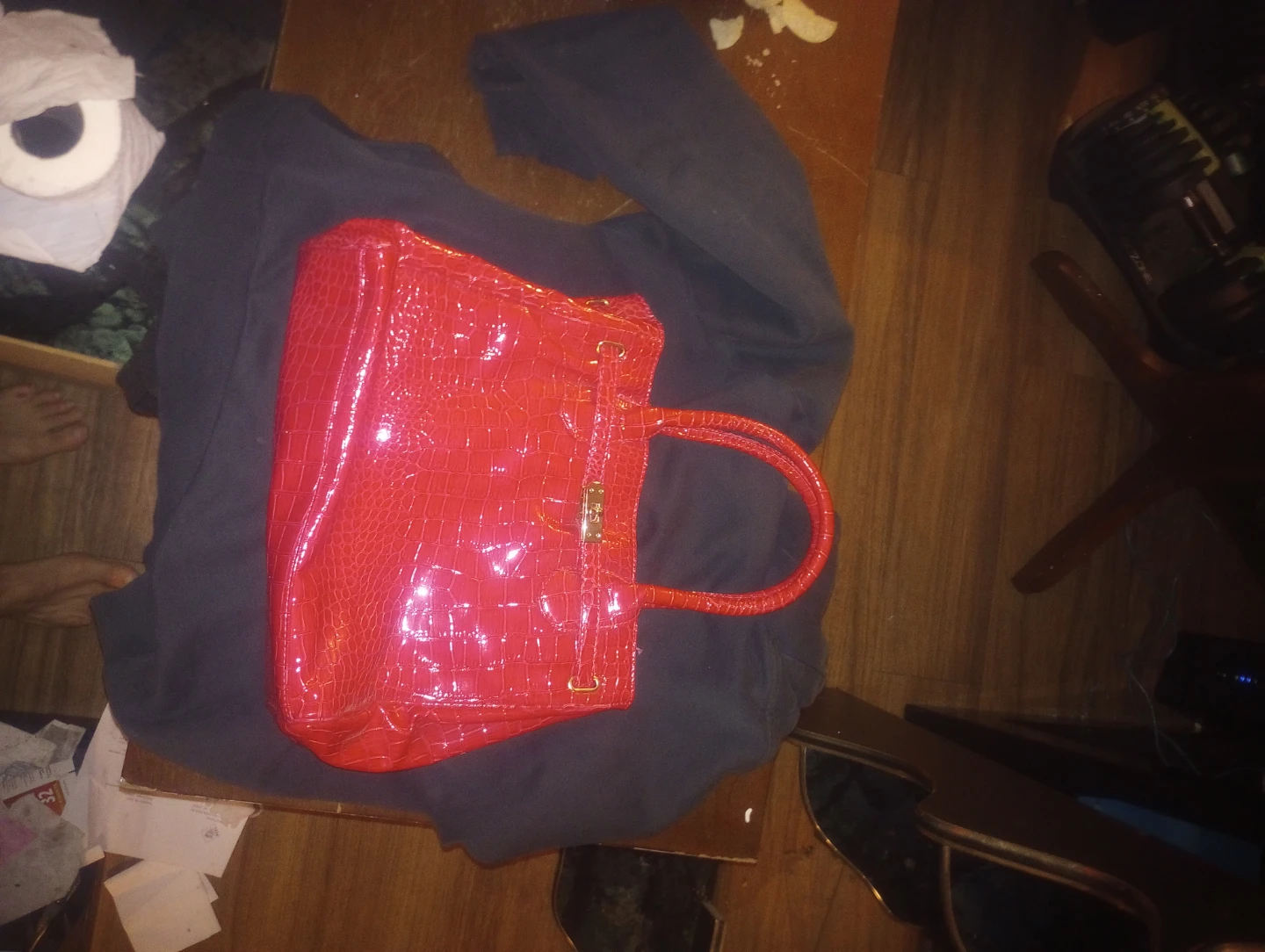 Red Crocodile Embossed Handbag