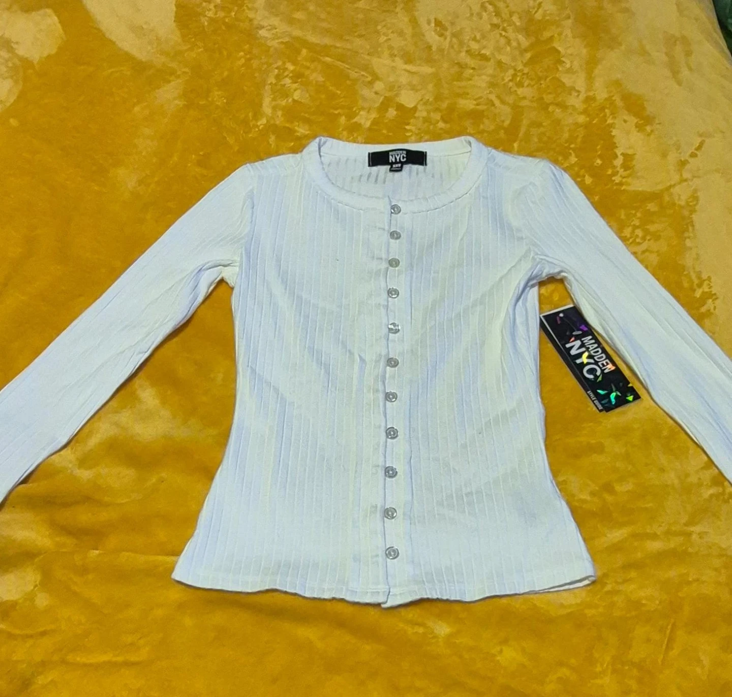 Madden NYC White Ribbed Knit Top