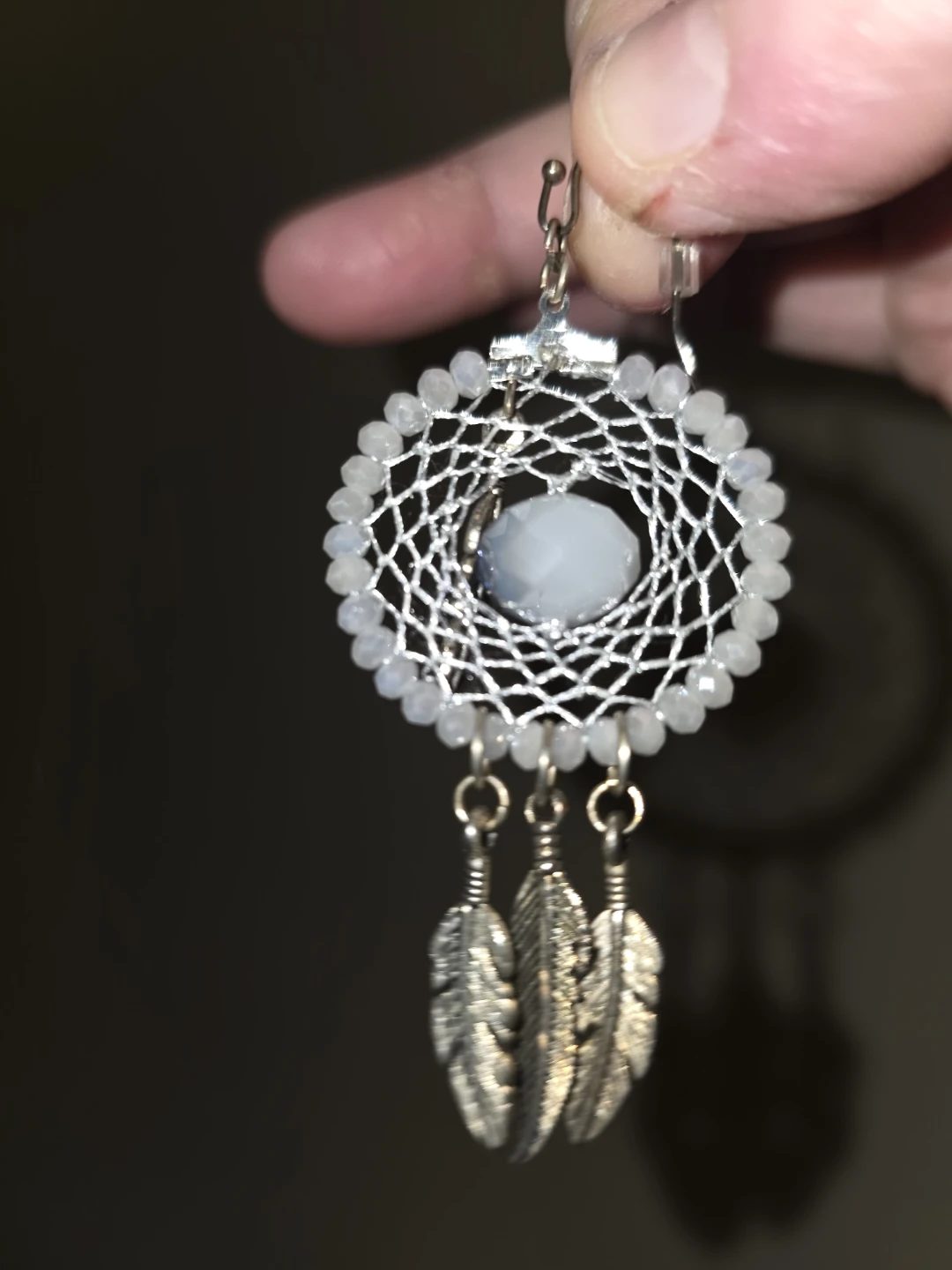 Dreamcatcher Earrings with Silver Feathers