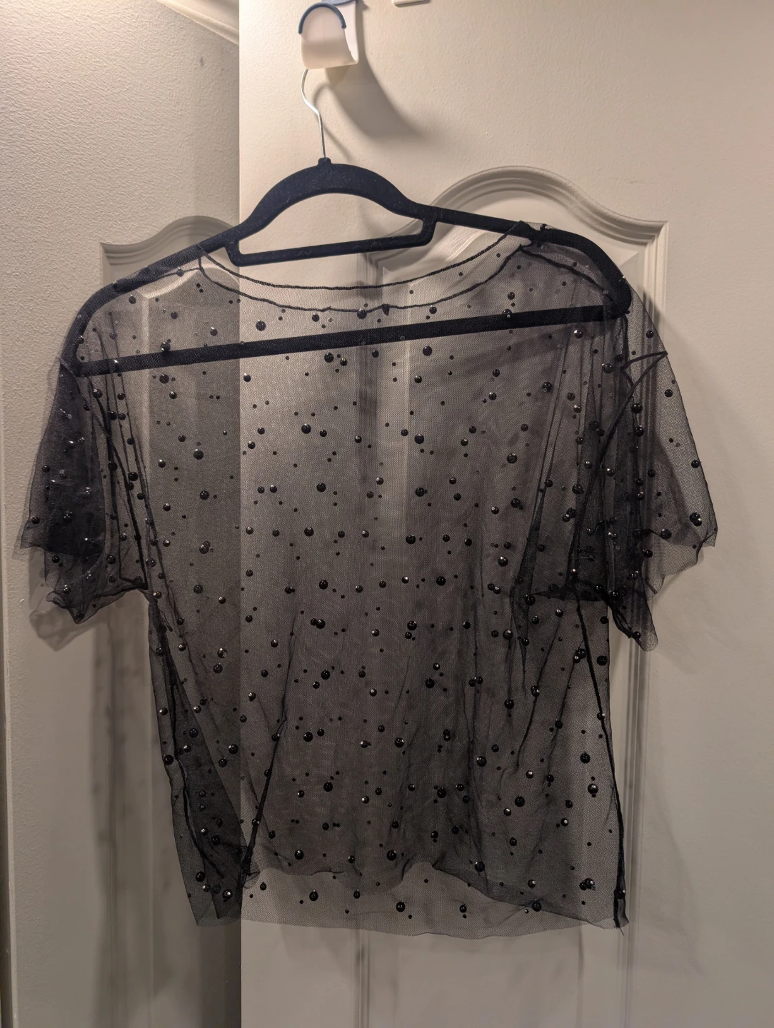 Black Mesh Beaded Sheer Top M/L
