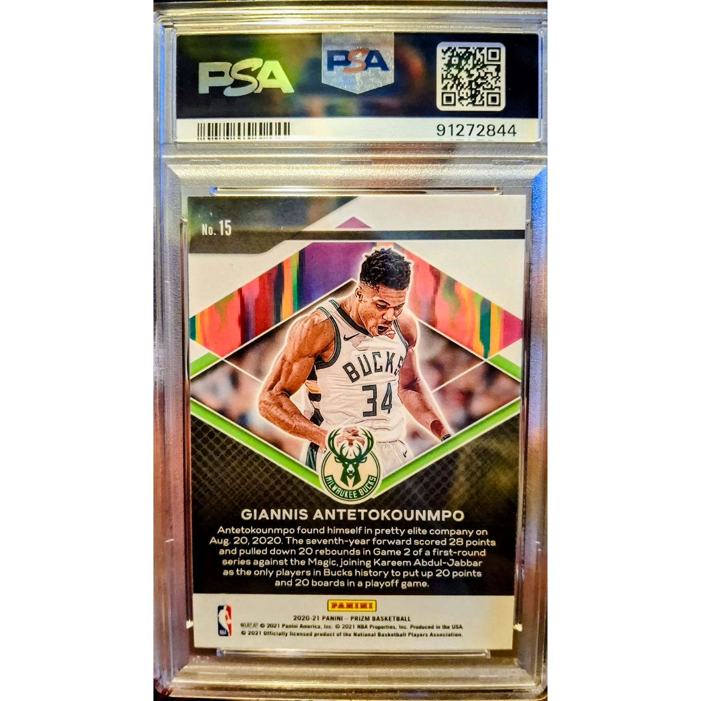2020-21 Panini Prizm Fearless #15 Giannis Antetokounmpo PSA10 - photo 2