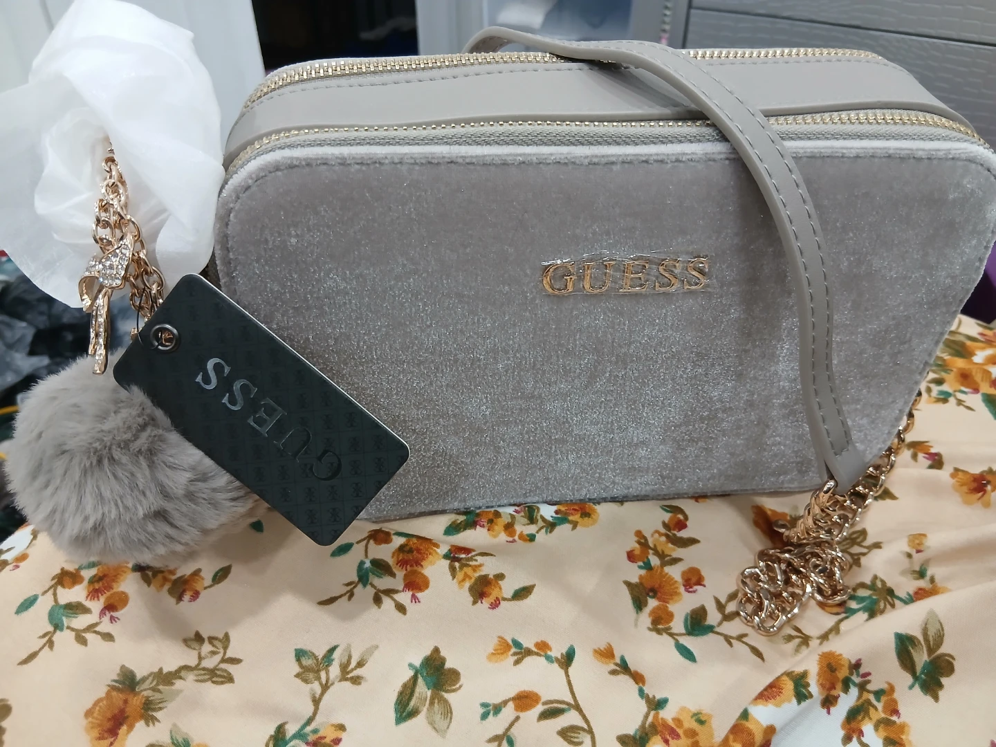 Guess Grey Velvet Crossbody Bag - photo 2