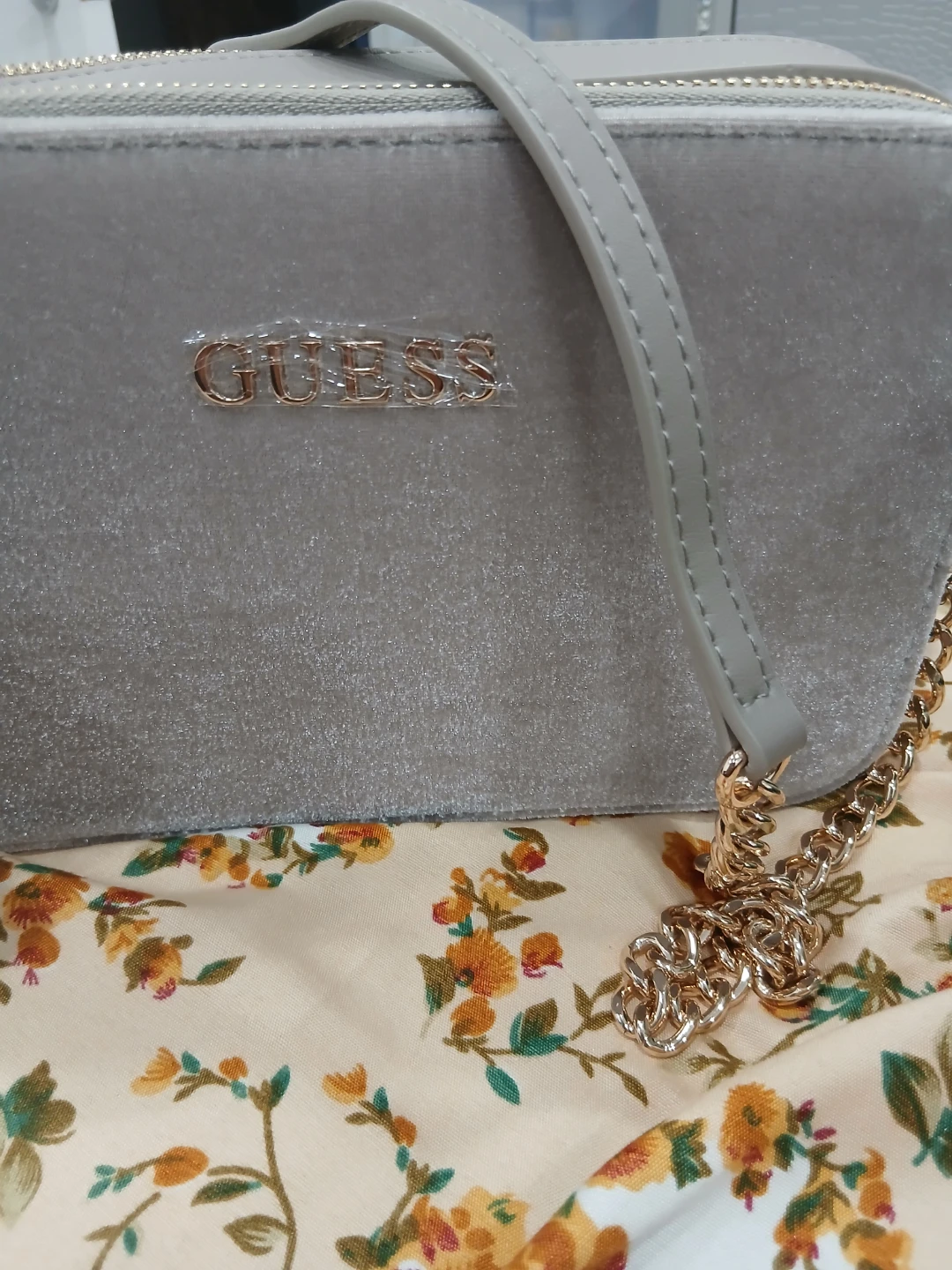 Guess Grey Velvet Crossbody Bag - photo 3