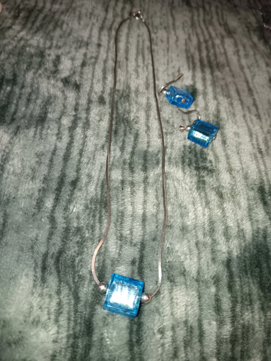 Blue Cube Necklace and Earring Set
