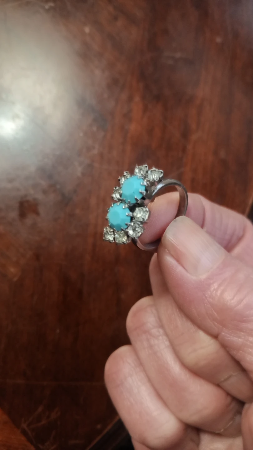 Vintage Turquoise & Rhinestone Ring - photo 3