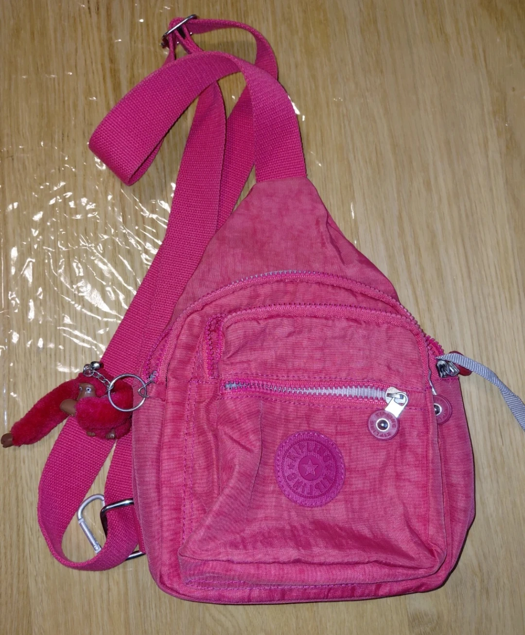 Kipling Pink Sling Mini Backpack with Monkey Keychain