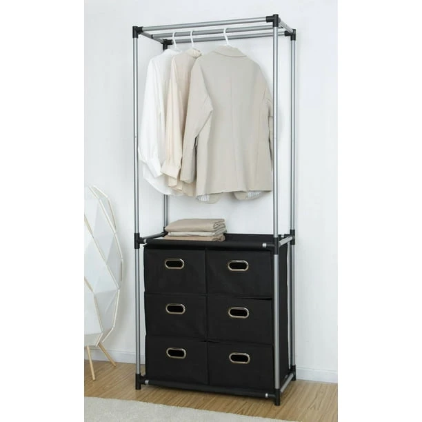 Black Fabric Storage Organizer with Hanging Rod