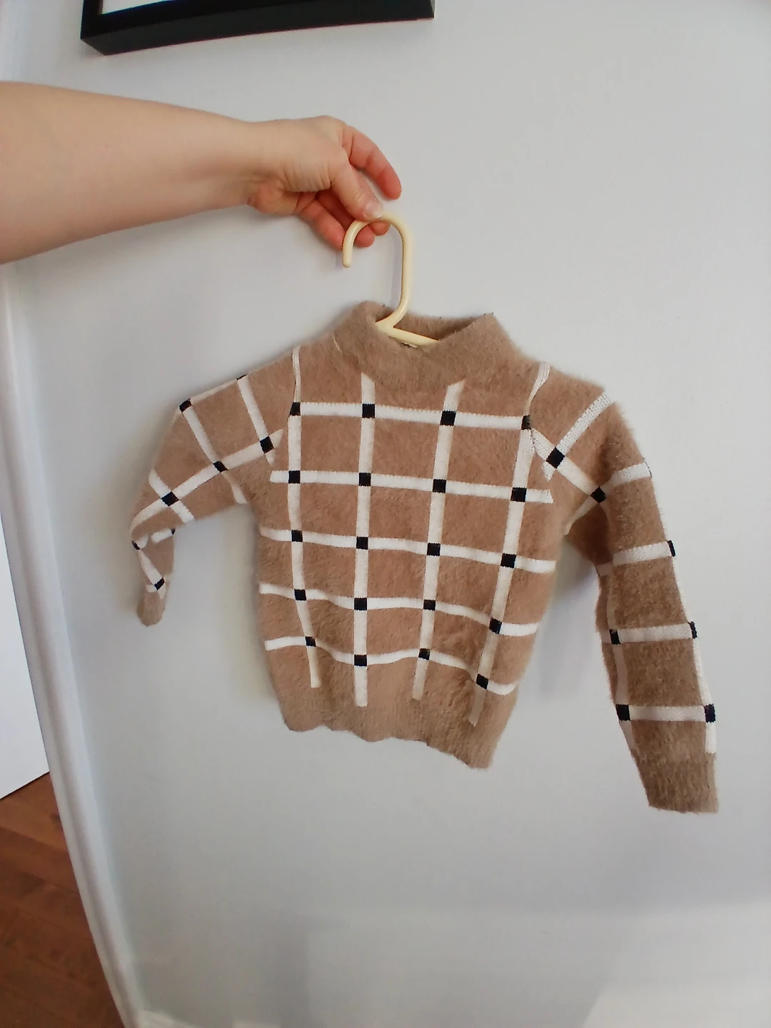 Toddler Tan Plaid Fuzzy Sweater