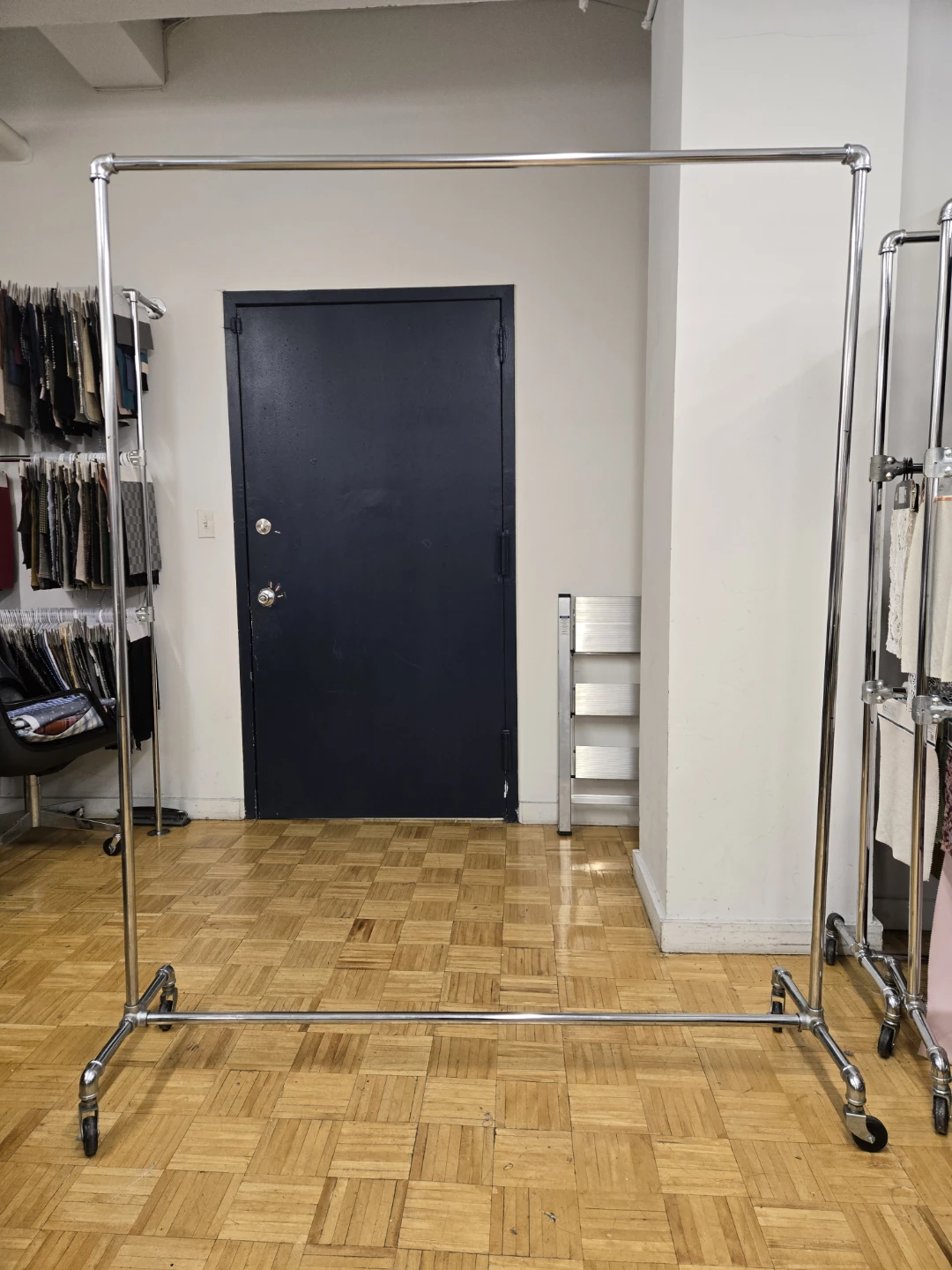 Industrial pipe clothing racks with wheels