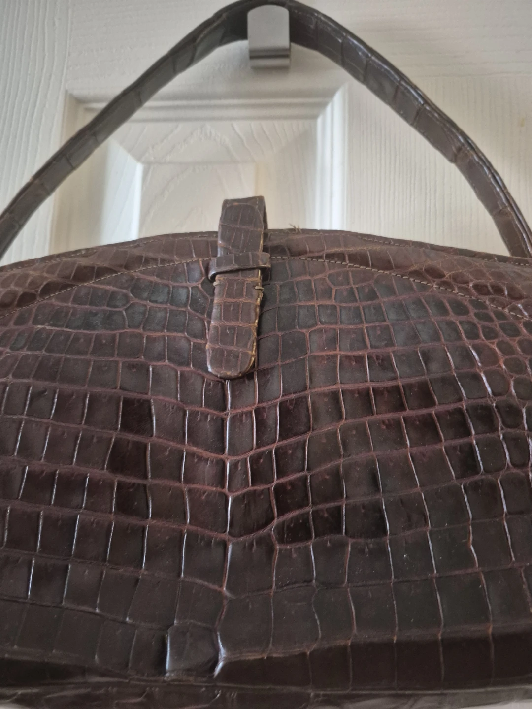 Brown Crocodile Embossed Handbag