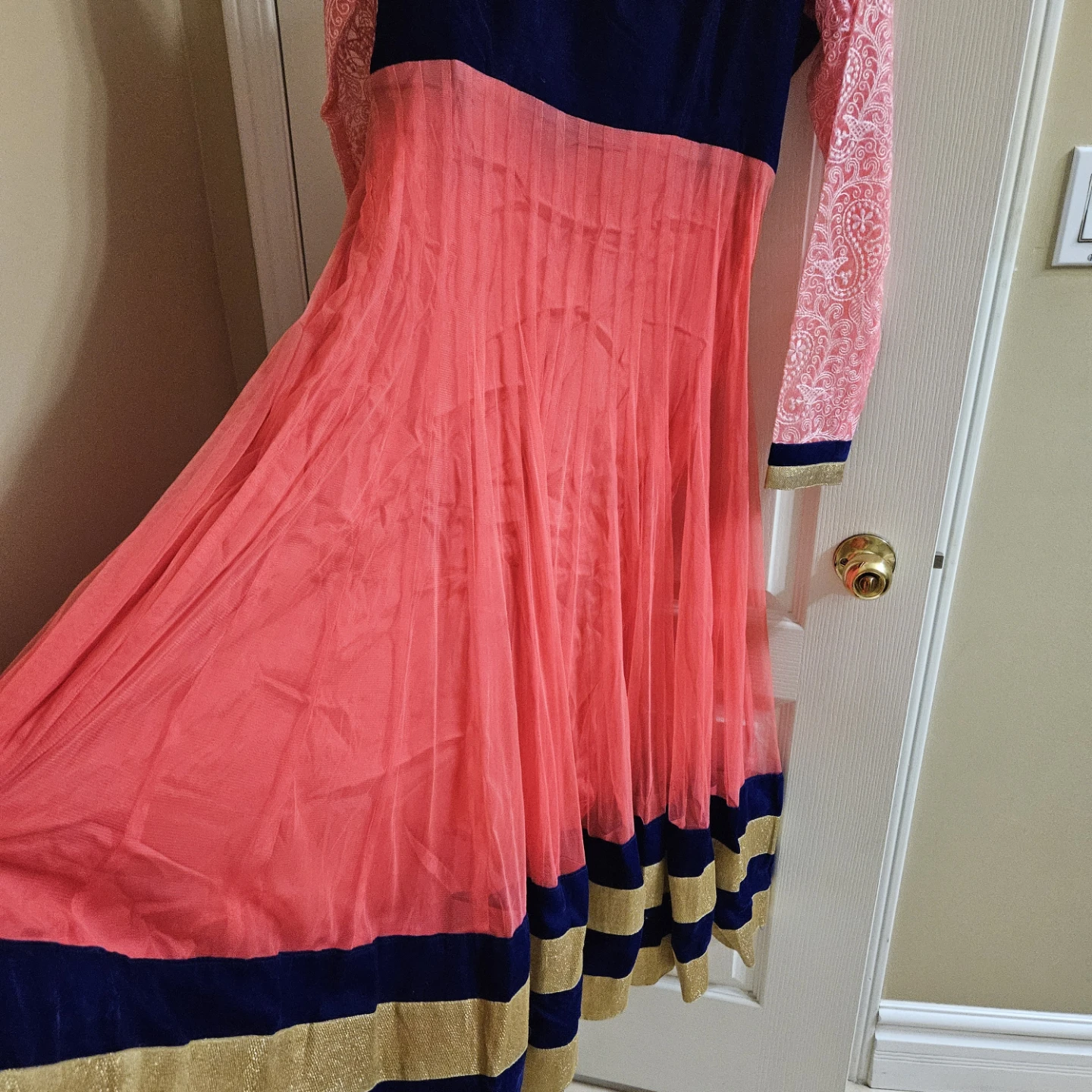 Pink and Navy Anarkali Dress with Gold Trim - photo 3