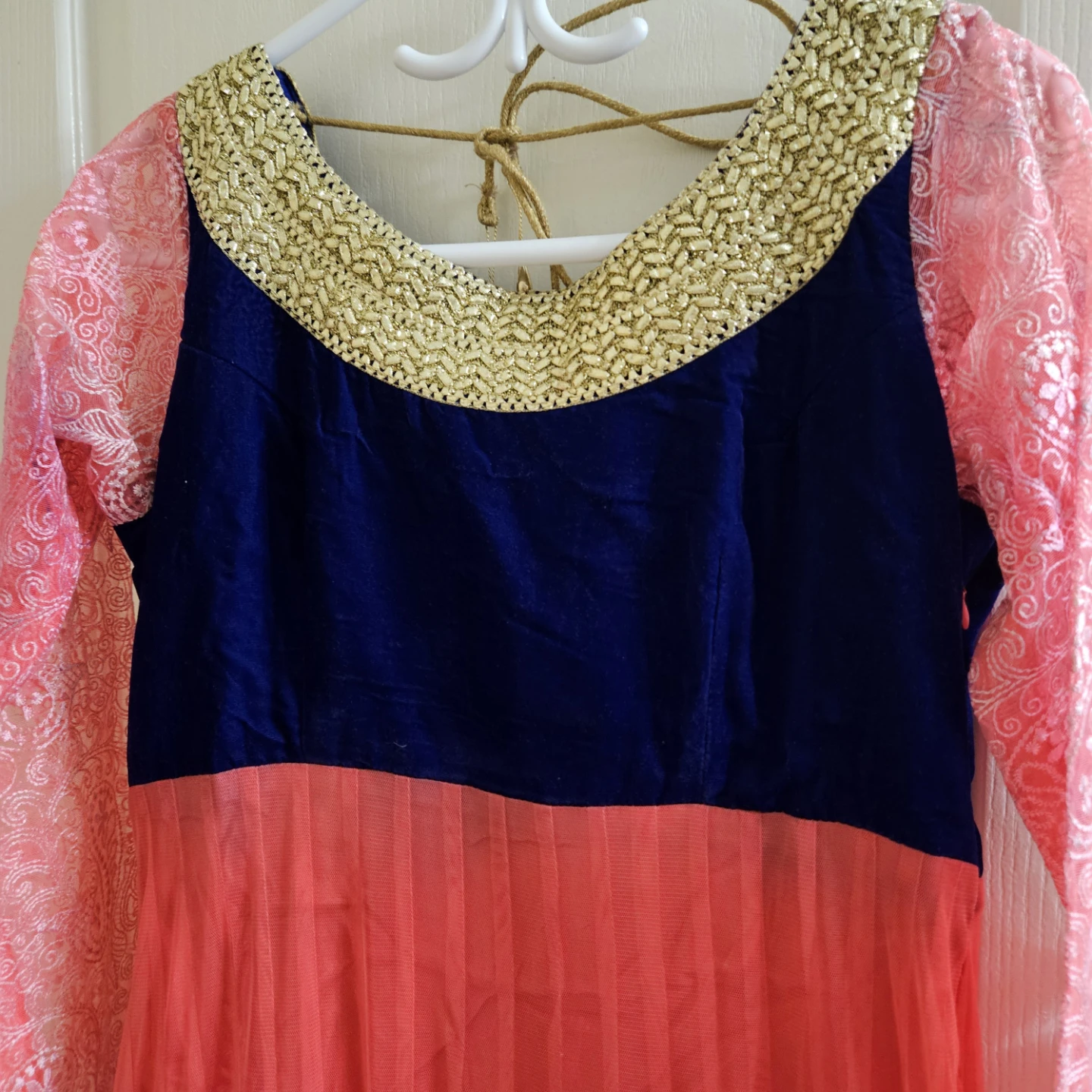 Pink and Navy Anarkali Dress with Gold Trim - photo 4
