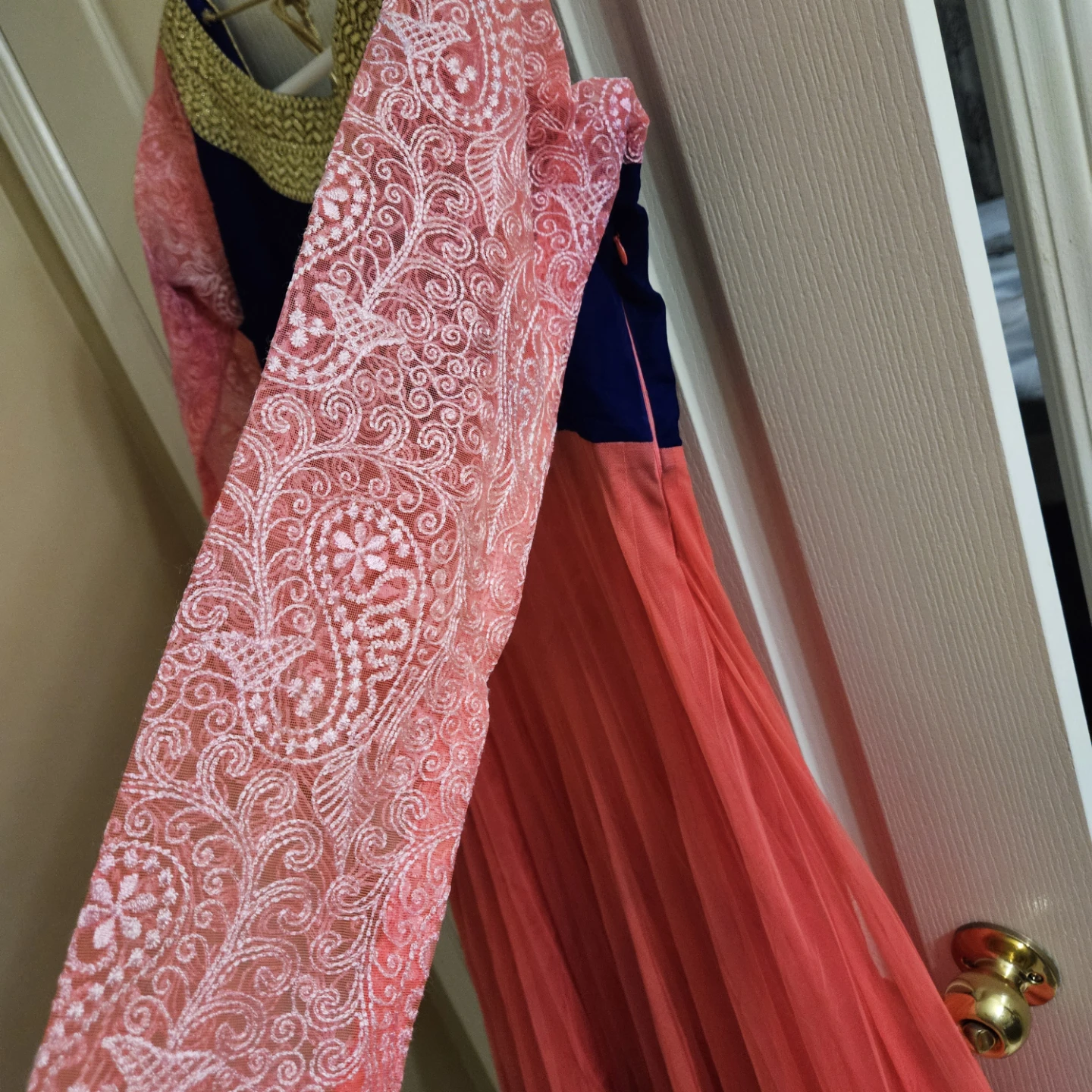 Pink and Navy Anarkali Dress with Gold Trim - photo 5