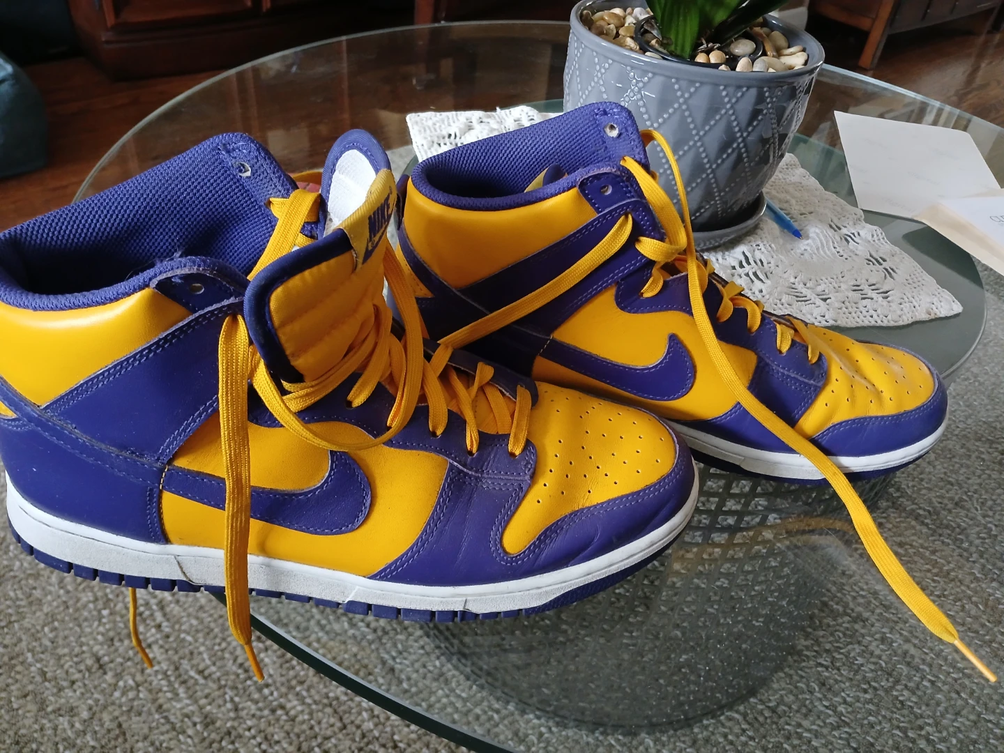 Nike Dunk High Top Sneakers - Yellow/Purple