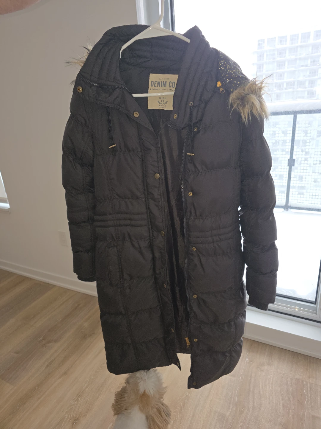 Long Winter Coat - DENIM CO. (Size 12) with Removable Hood