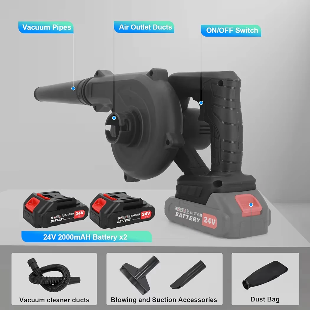 24V Cordless Leaf Blower / Vacuum Kit with 2 Batteries