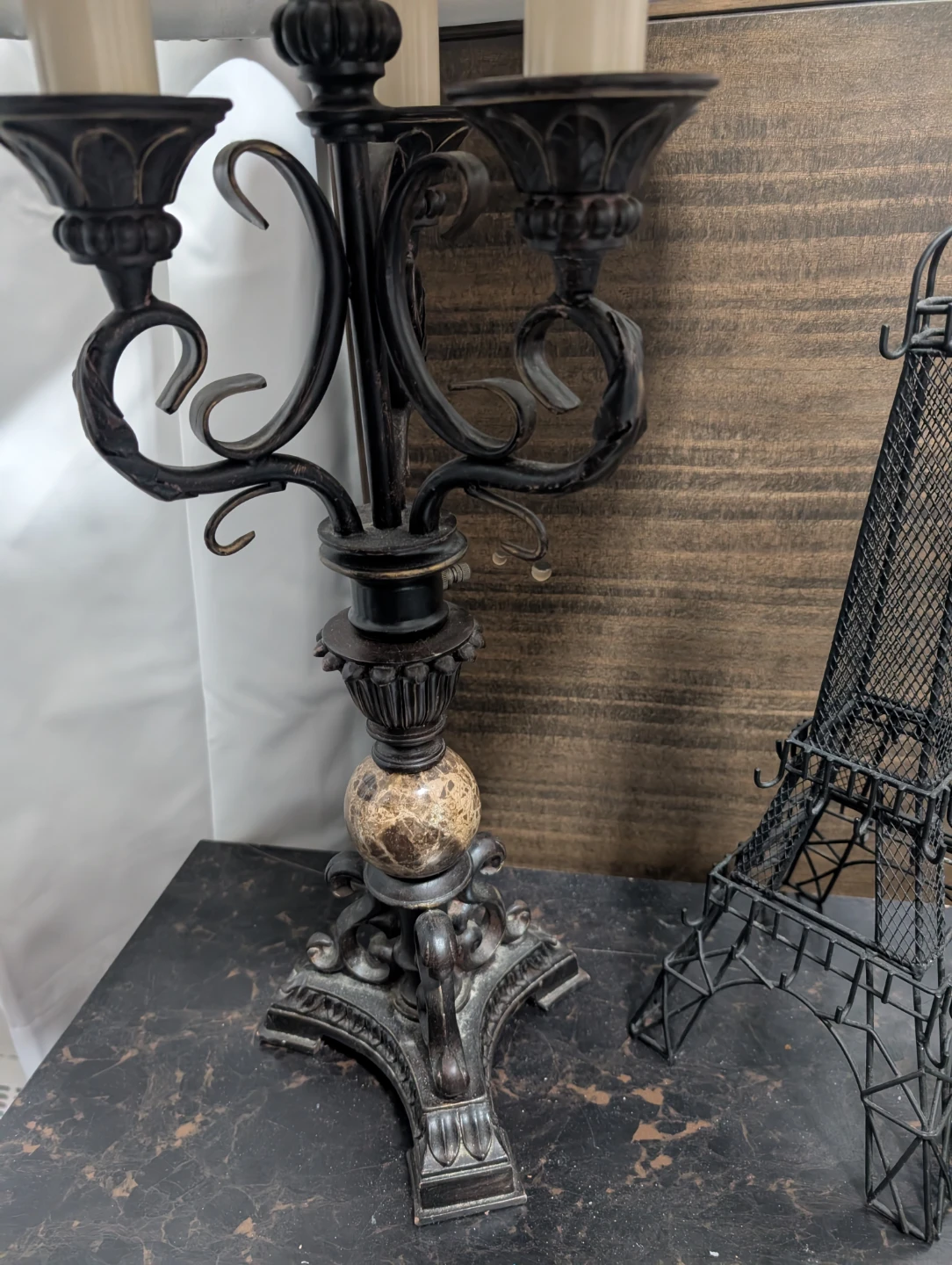 Ornate Black Table Lamp with Beige Shade - photo 2